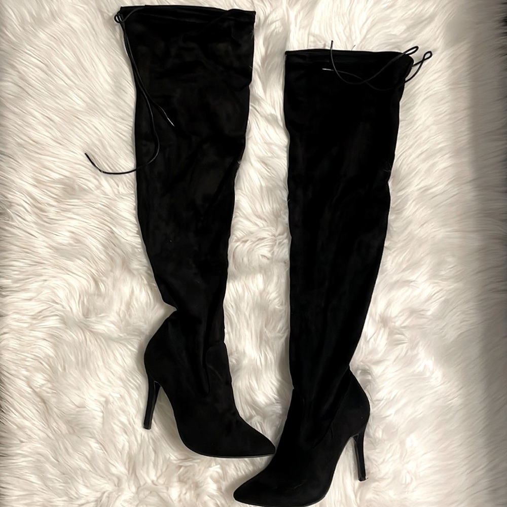 Thigh high 4” heel boots